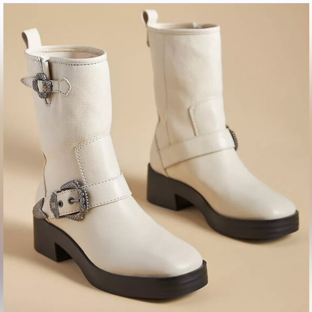 Larroude off white Hardy moto boots western buckle